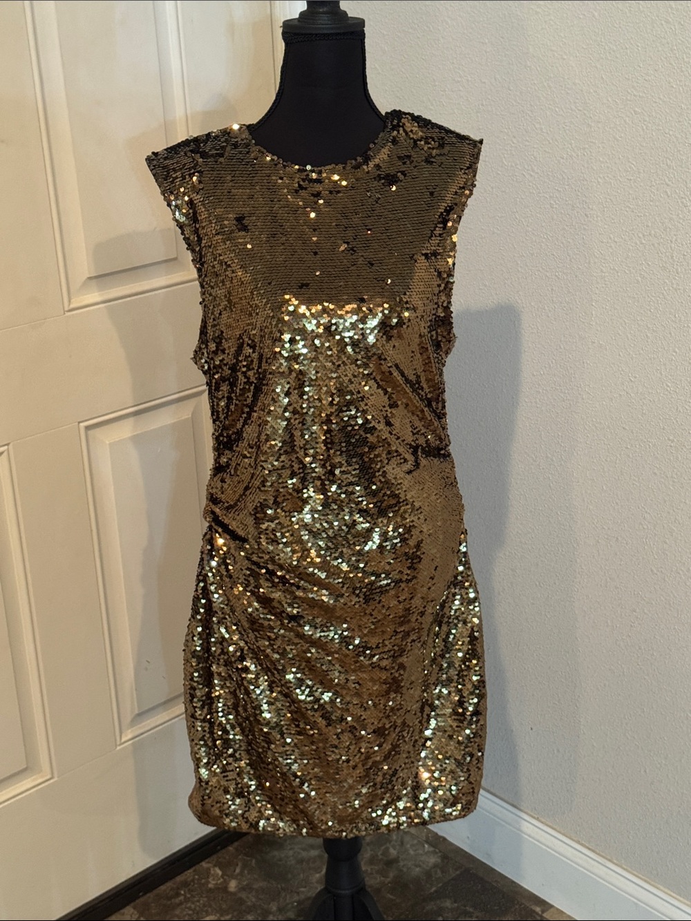 H&M Metallic Gold Sequin Sleeveless Mini Dress